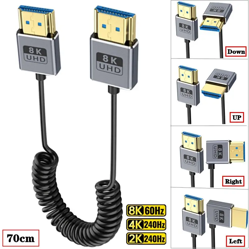 Spring Coaxial 8K 2.1 Version HDMI Compatible With Male to Male Ultra-Fine 2.5mm 8K@60Hz4K@240Hz48Gbps Video HD Connection Cable