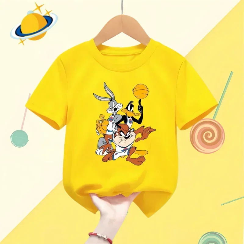 Cartoon Bugs Bunny Kids T-shirt Disney Cartoon Print Boys Sports Short sleeve shorts Girls casual top Kawaii Shirt Summer 1-9y