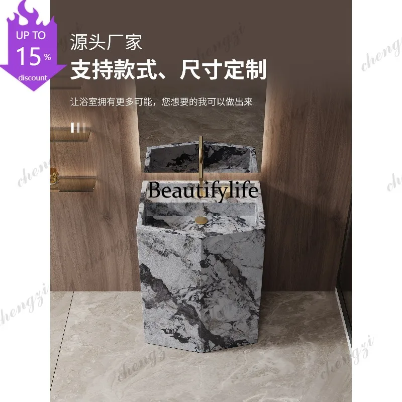 EE182 rock slab column basin hotel villa hand washing integrated basin outdoor courtyard washbasin floor-to-ceiling travertine