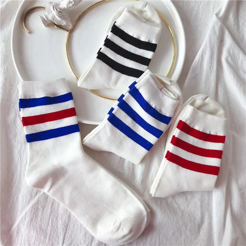 Retro Triple Three Stripes Cotton Women Crew Socks Sport Athletic Old School Hiphop Skate School Party White Black Harajuku JK