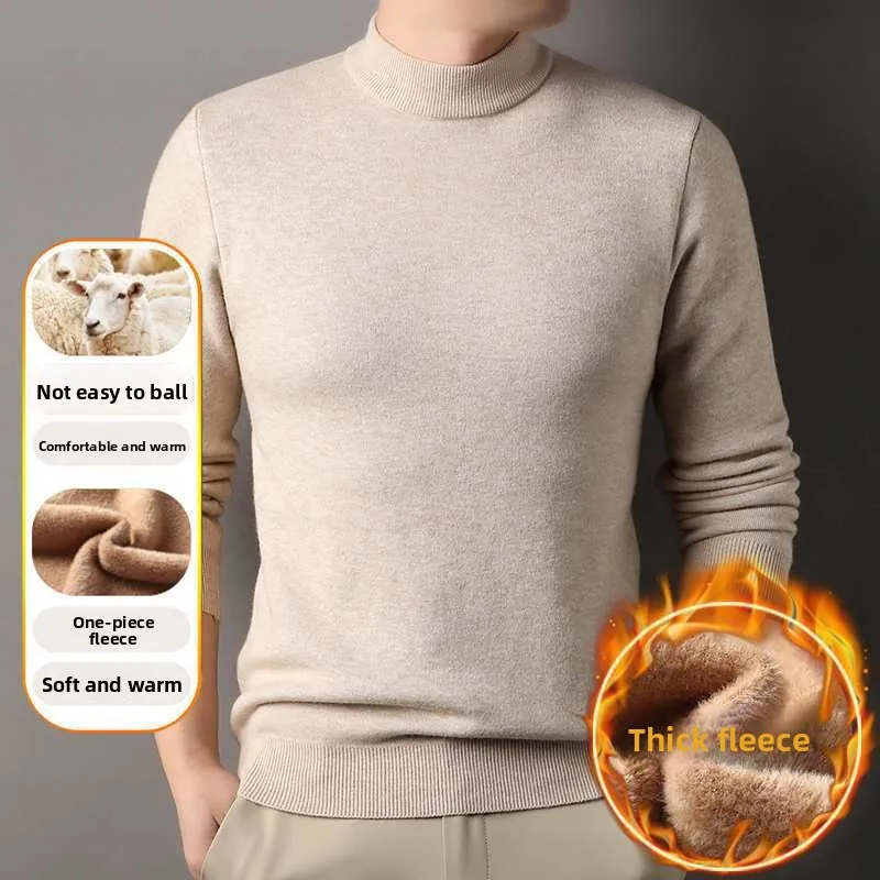 

2025 Autumn/Winter Men's Pullover with High-necked Half-Shell and Filled Thick Winter Style Knitted Shirt Men's Linen Shirt