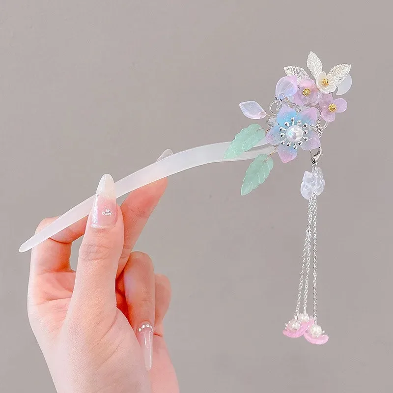 Elegante estilo chinês acessório de cabelo romântico esmaltado flor borla grampo de cabelo liga jóias hairpin para mulheres moda hairpin
