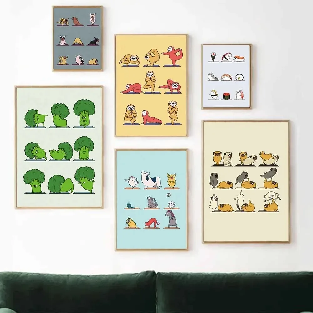 Cute Animal Yoga Panda Penguin Siamese Cat Canvas Posters Avocado Sushi Watercolor Prints Nordic Wall Art Picture Kidroom Decor
