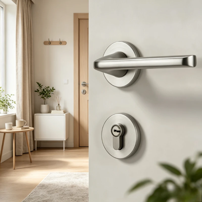 Brushed Nickel Modern Magnetic Silent Split Door Lock Bedroom Privacy Latch Universal Heavy Duty Hidden Screws Sturdy Handle