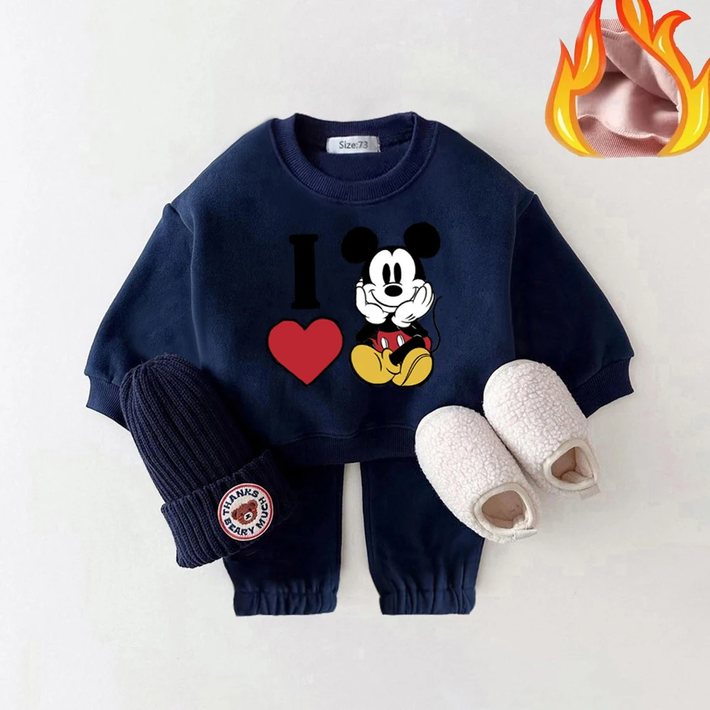 Mickey Winter Warm Baby Clothes Sets Kids Cartoon Costume For Girl Boy Autumn Kids Hoodies Toddler Boy Outfits Clothes