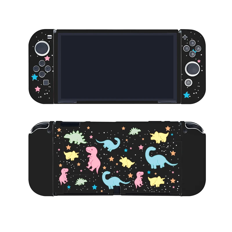 Kawaii bonito pastel roxo dinossauro funda nintendo switch oled caso acoplável escudo protetor tpu para controlador de interruptor joy-con