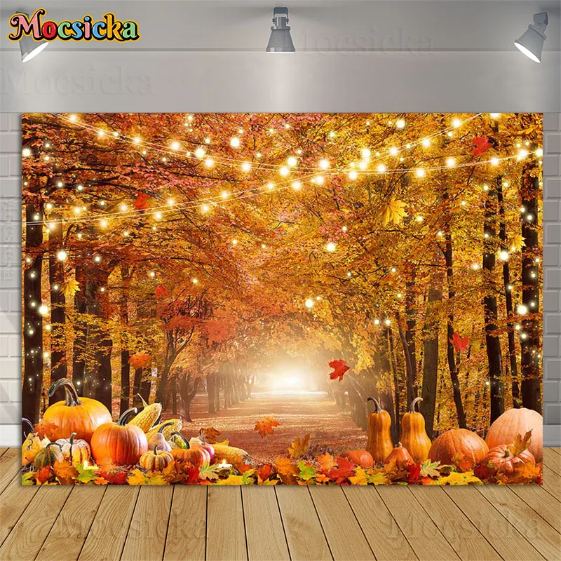 Fall Forest Photography Backdrops Autumn Landscape Woodland Pumpkin Harvest Party Maple Leaves Thanksgiving Background Photocall