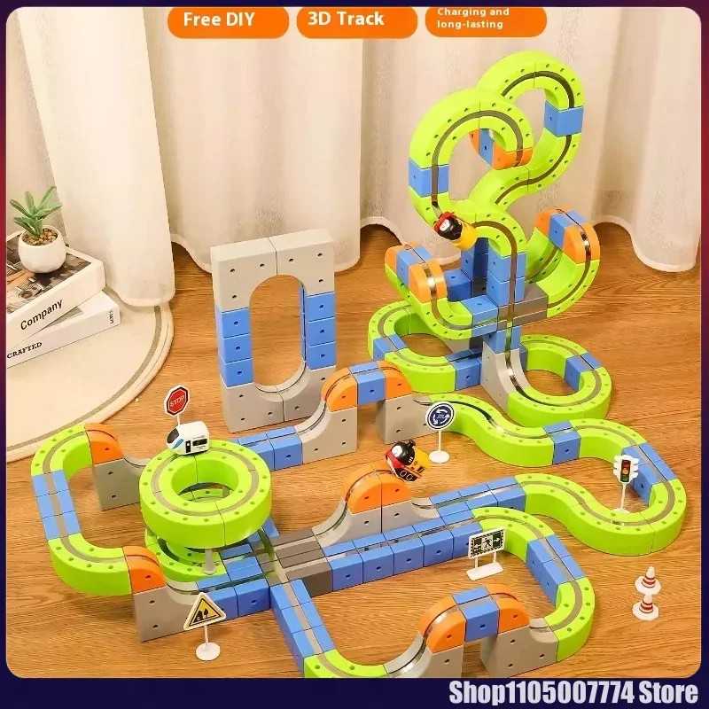 Coche magnético STEM Racing Car Rail Track Set 2025 - Tren motorizado Montessori y laberinto por gravedad, juguete, regalo educativo para niños