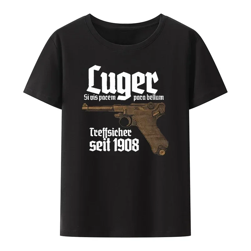 KJKJN  Luger Premium T-Shirt Pistole 08, Parabellum, Selbstladepistole, Men Women Tee Letters  Classic Streetwear