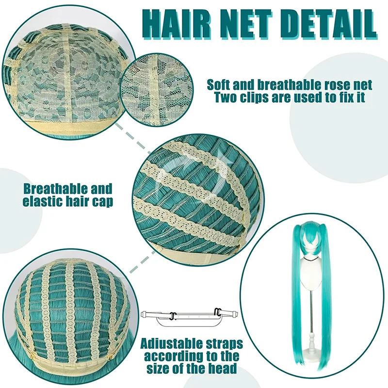 Perruque synthétique Anime Miku Cosplay, 120 cm, double queue de cheval détachable, adaptée aux femmes, pour la vie quotidienne, les fêtes, les jeux de rôle, résistante à la chaleur