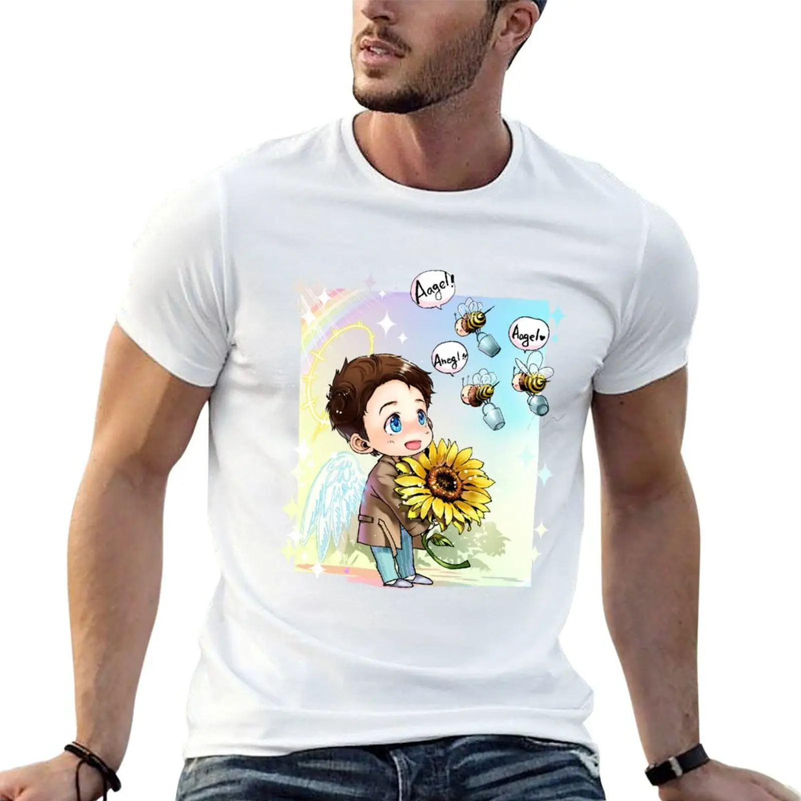 

There is an angel here-Castiel T-Shirt man t shirt cotton cotton t shirt pack t shirts cotton 100% T-shirt