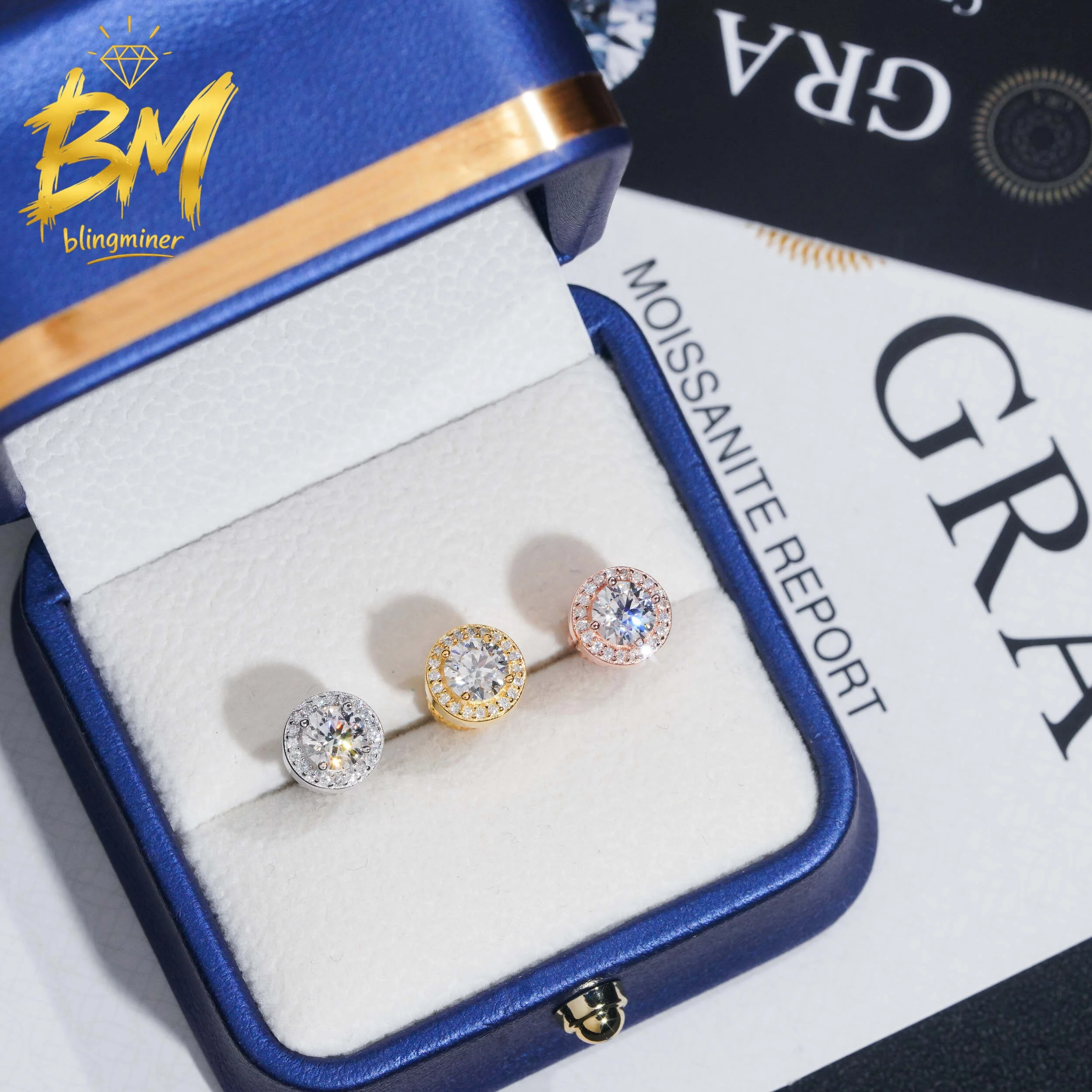 Blingminer 5mm Round VVS Moissanite Earrings For Men Women S925 Silver Ear Studs Jewelry Pass Diamonds Tester GRA Free Shipping