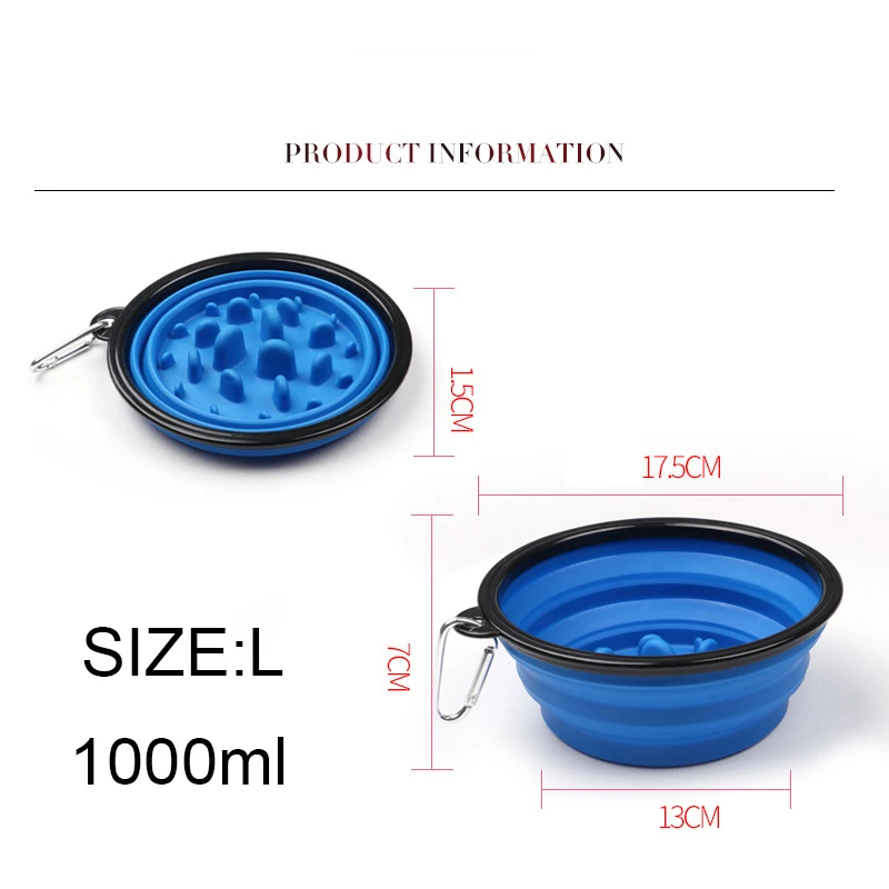 Collapsible Slow Feeding Bowl Dog Pet Folding Silicone Bowl Travel Portable Puppy Food Container Feeder Dish Bowl 350ml/1000ml