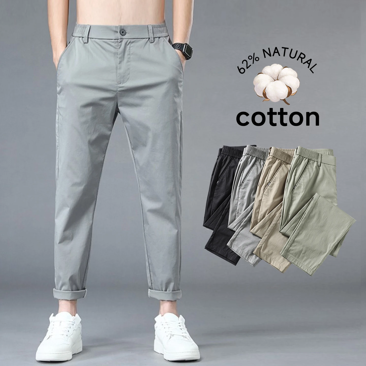 Summer Summer Men's Cotton Ankle Length Casual Pants Thin Breathable Cotton Tapered Trousers Work Chino Khaki Baggy Harem Pants for Men - Aliexpress Deal