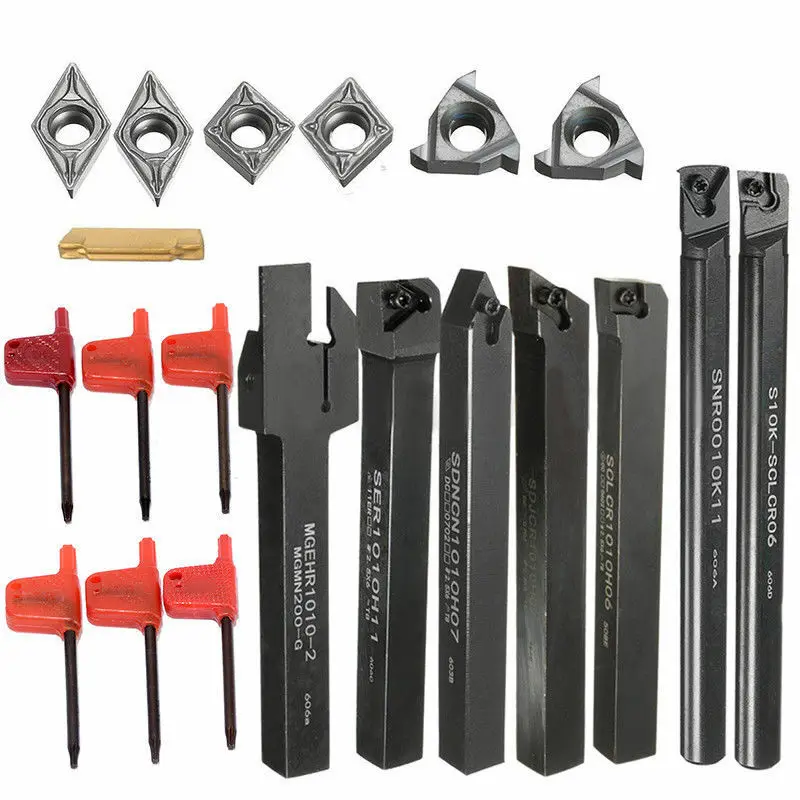 7Pcs 10mm Lathe Turning Tool Holder Boring Bar + DCMT CCMT Carbide Turning Insert Cnc + T8 Wrench