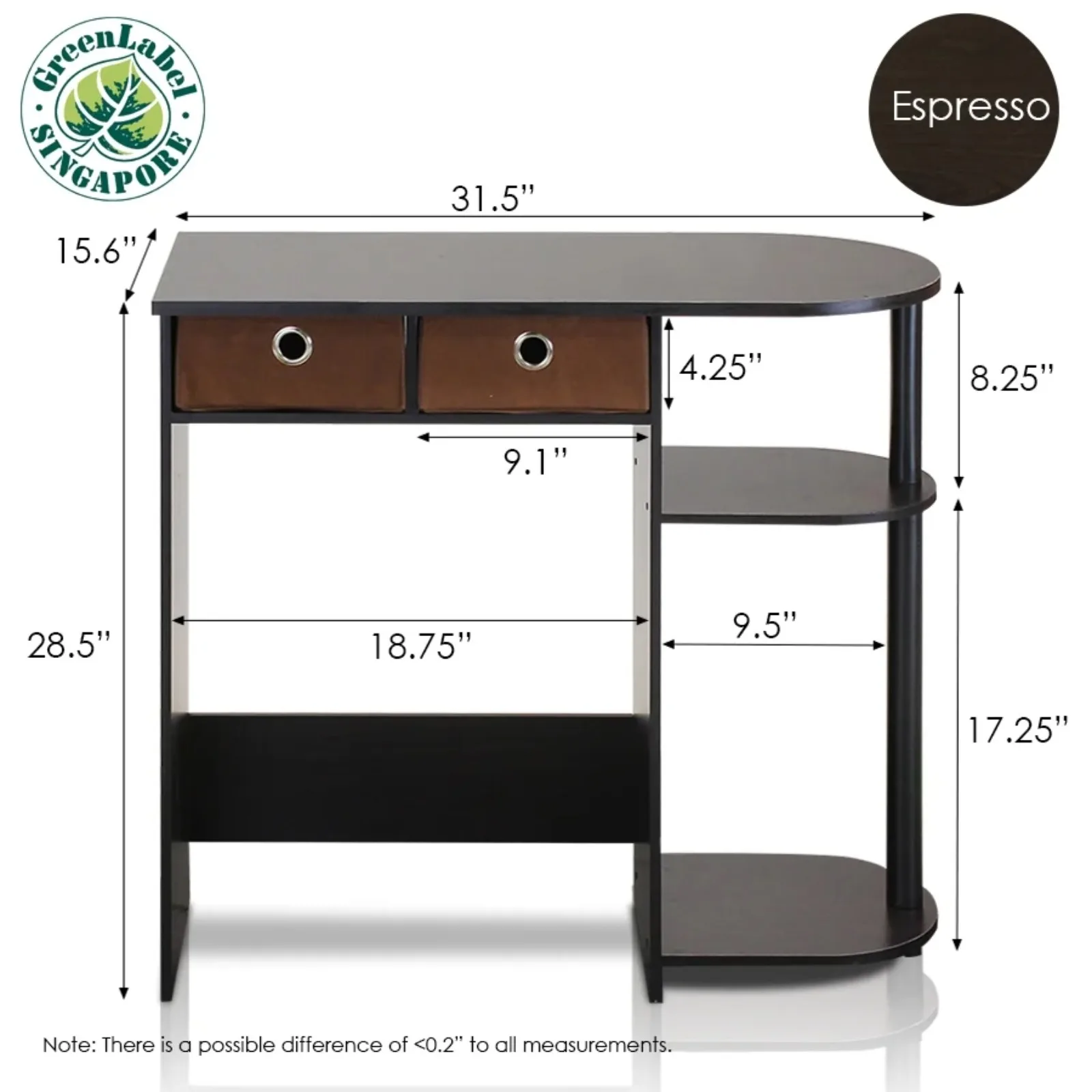 US Go Green Home Laptop Notebook Computer Desk/Table, Cinnamon Cherry