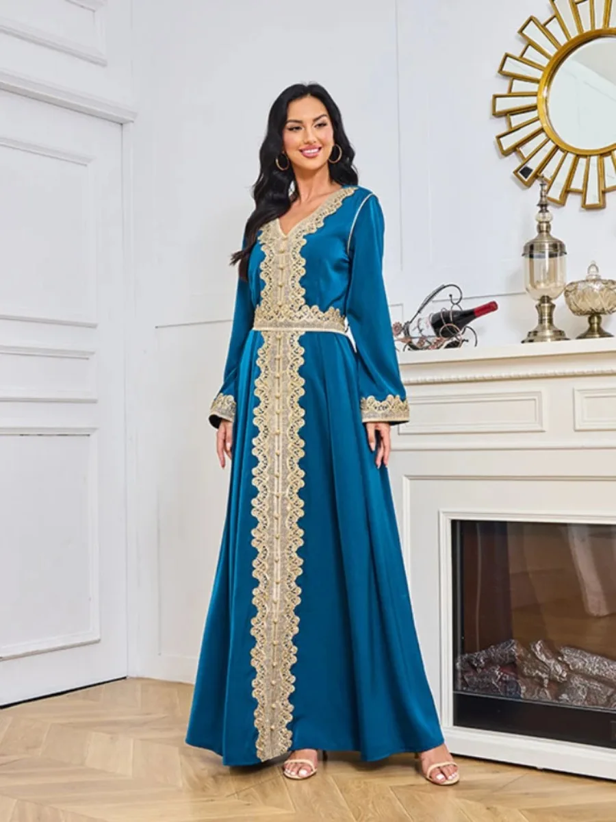 Jalabiya-Vestido largo de caftán marroquí para mujer, Vestidos de fiesta musulmanes bordados Eid, Abayas de Dubai, Ramadán, caftán elegante