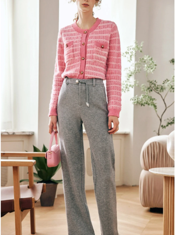 OLrain Woman Slim Fit Knit Pants Casual Winter 2025 Tassel Button Straight Trousers Sporty High Waist Long Lady Pants O57QK65655