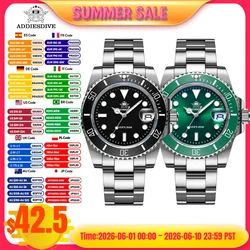 ADDIESDIVE Fashion Watch Stainless Steel Diver Watch 200M C3 Super Luminous Sport Luxury Watch reloj hombre Quartz Men Watch