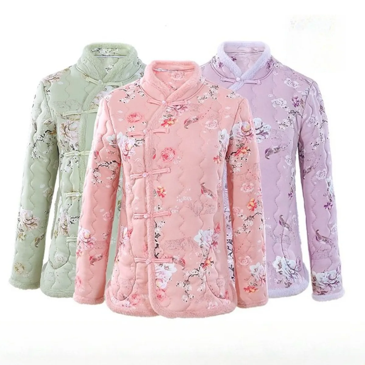 

Хлопковое пальто с цветочным принтом в китайском стиле для женщин, большие размеры, утягивающее зимнее новорочное пальто с принтом Dongbei, китайская национальная куртка