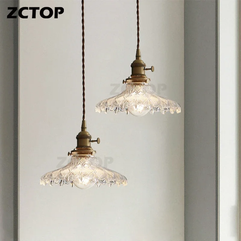 

Nordic Glass LED Pendant Light Dining Room Restaurant Kitchen Retro Chandelier Hanging Light Transparent Lampshade Bedside Lamps
