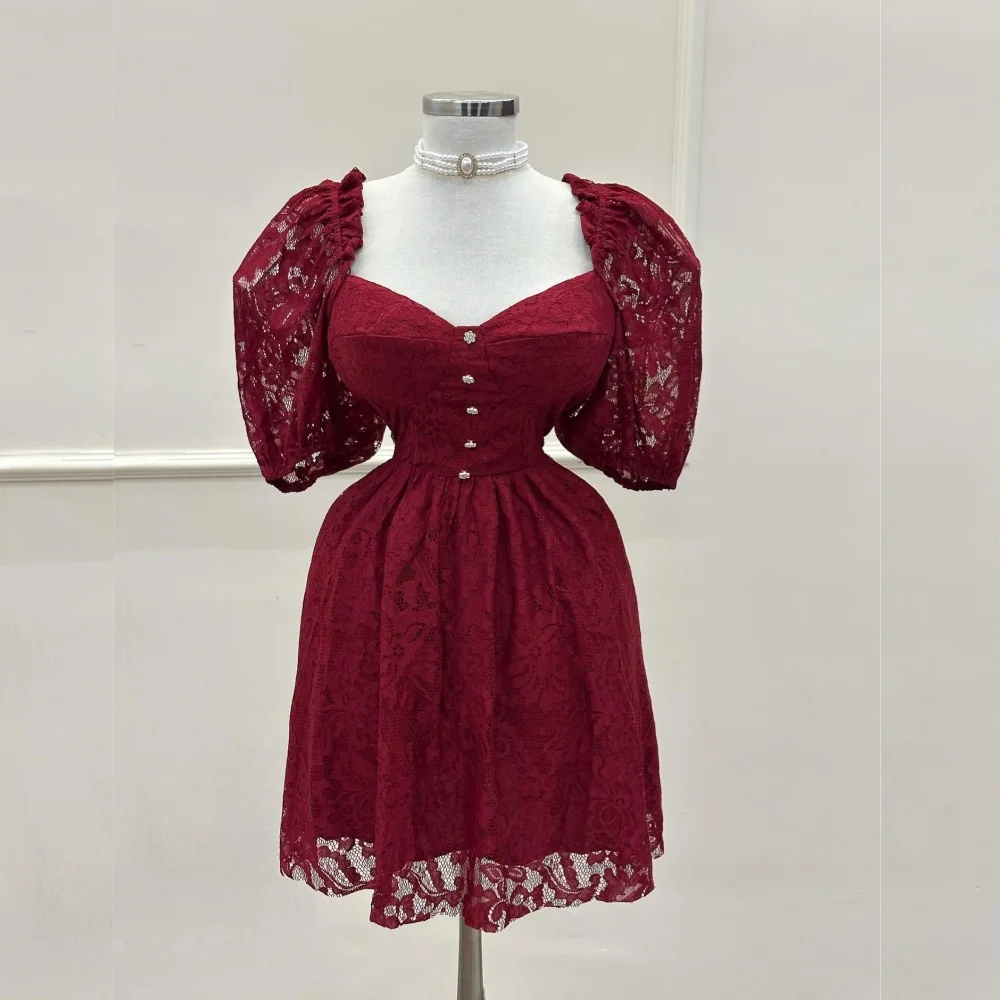 

Customized Lace Button V-neck A-line Short Dresses Bespoke Occasion Cocktail Party Gown High Quality Charming Modern Style