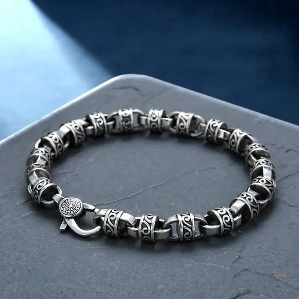 

S925 Sterling Silver Fashion Antique Personalized Eternal Vine Grass Pattern Creative Bracelet for men's