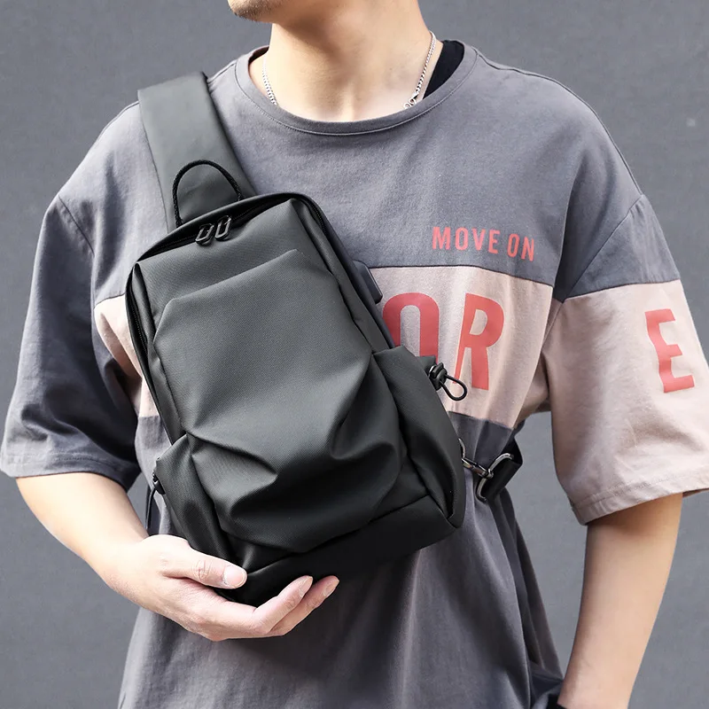 Chikage Large Capaciy Men's Single Shoulder Bag Solid Color Crossbody Bag Fashion Trend Lightweight Casual Small Backpack