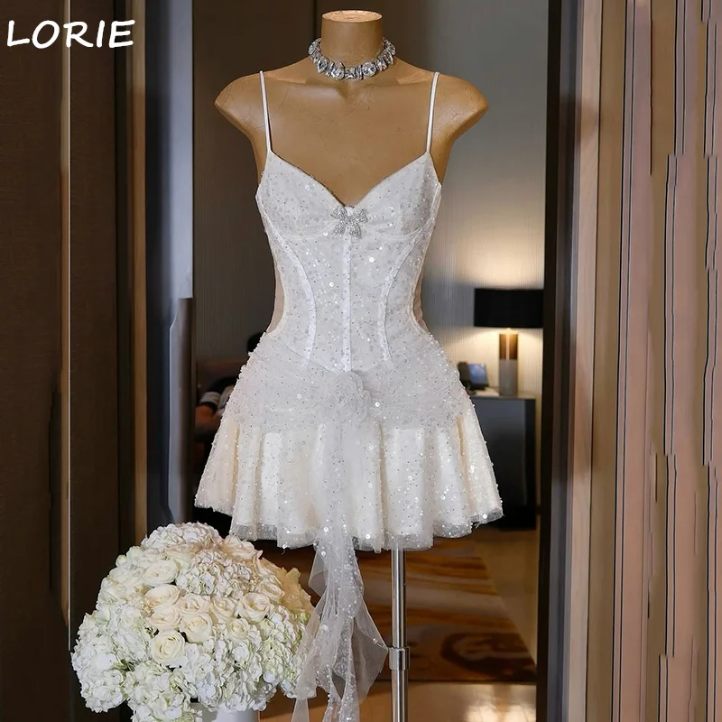 

LORIE A-Line Mini Wedding Dress Lace Applique Prom Gowns vestidos de novia Spaghetti Strap Bride Formal Party Dress Customized