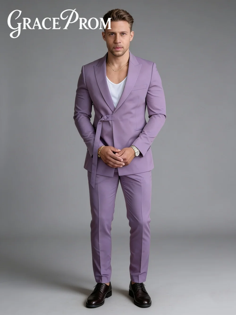 

Fashion Light Purple Notched Lapel For Men Evening Party Formal Single Breasted Suit Best Man Suit Set Jacket Pants Customized