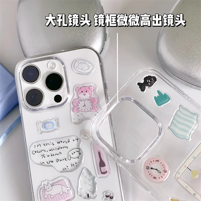 Korean Style Bear Clock 3D Jelly Stickers Ins Cute Crystal Drop Stickers DIY Decor for Phone Laptop Tablet