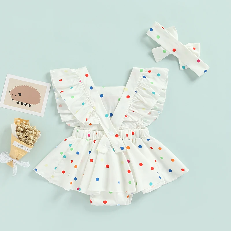 

Adorable Toddler Girls Floral Print Sleeveless Jumpsuit Sweet Ruffle Detail Cross Back Romper Dress for Summer Fun