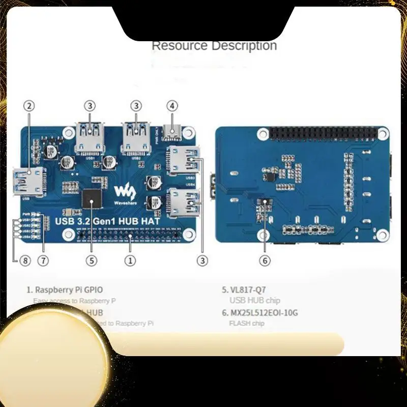 

Waveshare USB 3.2 Gen1 HUB HAT For Raspberry Pi 4B 3B+ 3B 2B Zero W WH,4-Channel USB 3.0 Expansion Port, Driver-Free Plug&Play