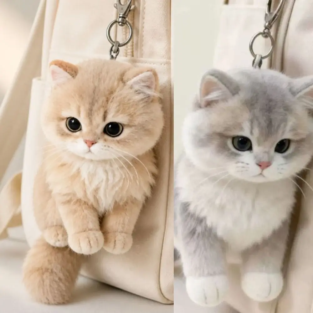Cat Keychain Pendant, Soft Fur Texture, Realistic Cat Design, Cute Style, Cat-shaped Bag Ornament