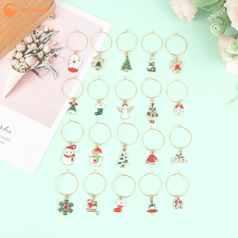 (New) Christmas Wine Glass Charms With 20 Assorted Cute Designs And Storage Bag Perfect For Christmas Party Family Dinner