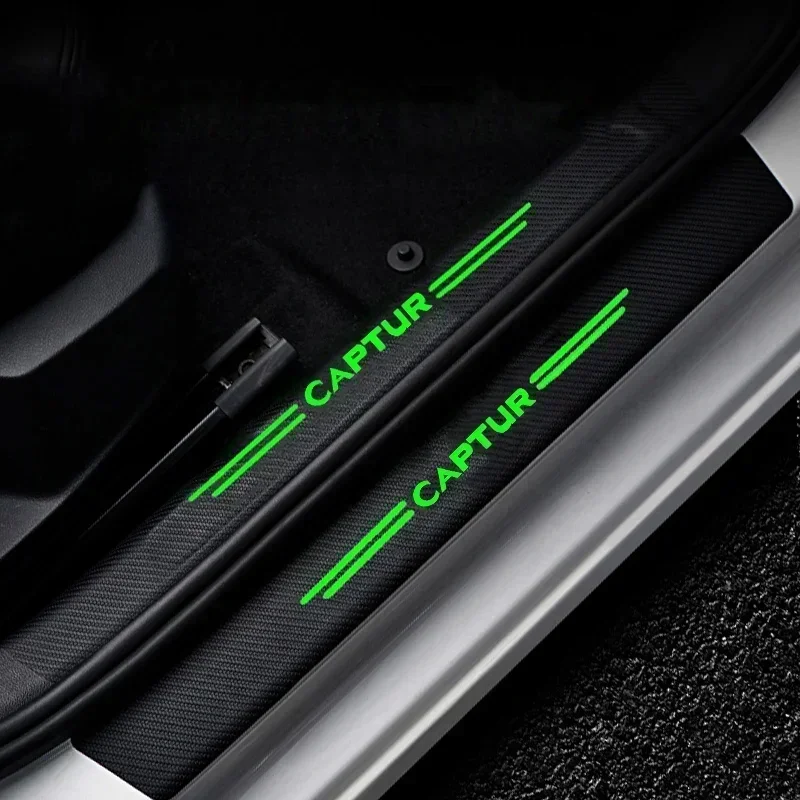 Luminous Carbon Fiber Car Door Threshold Sill Scuff Plate Decals for Captur Logo Protector Stickers Pedal Guards Strip