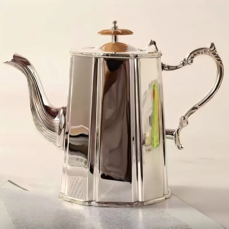 Handcrafted Brass Silver Plated Tea Coffee Pot Set Vertical Striped Design Bar Tabletop Decor Serving Kettle