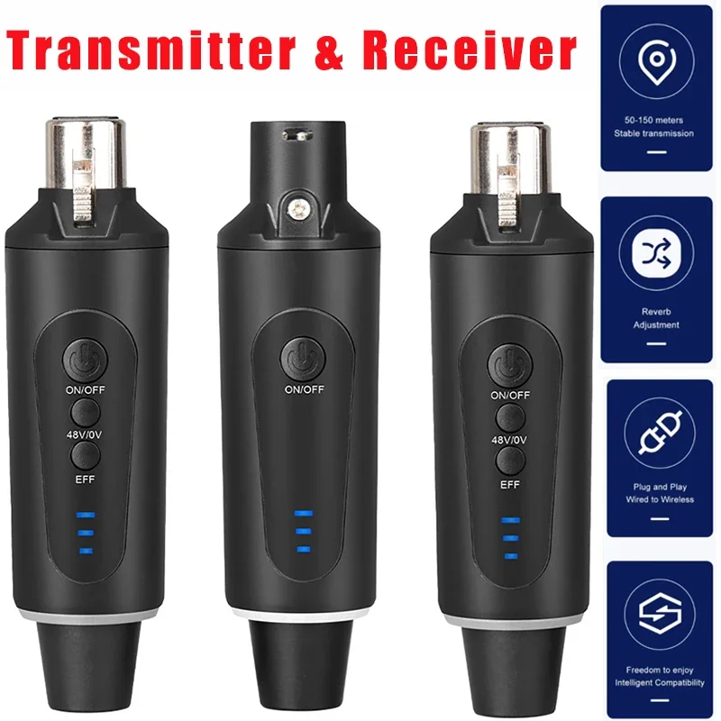 Transmisor automático de 2,4 GHz con receptor para micrófono dinámico condensador, sistema de micrófono inalámbrico, configuración de adaptador convertidor de micrófono XLR