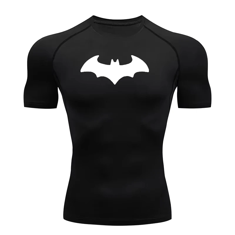 ‌Men's Bat Print Compression T-Shirt - Sun Protection Second Skin Running Top, Quick-Dry Gym Workout Tight Sweatshirt JW102