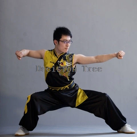 2024 martial arts competition warrior tracksuit chinese dragon embroidery sequin kungfu outfit sleeveless wushu training clothes