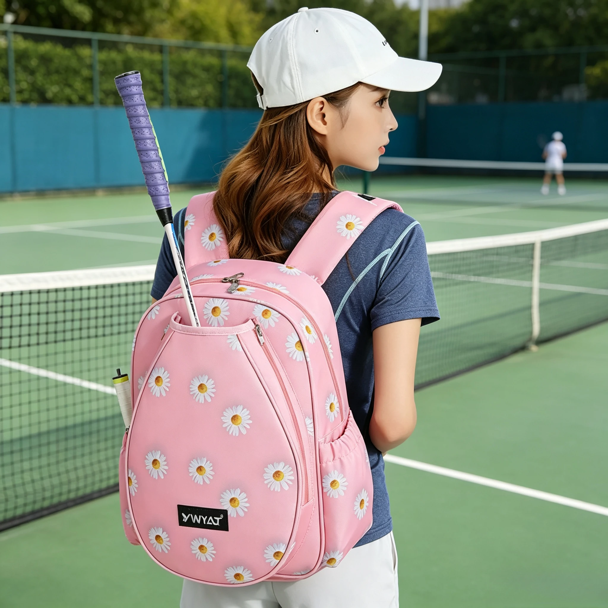 Floral Series Badminton Backpack Holds 3 Rackets, Fashion Sports Tennis Racket Pouch, Unisex Breathable Non-Stuffy Storage Bag