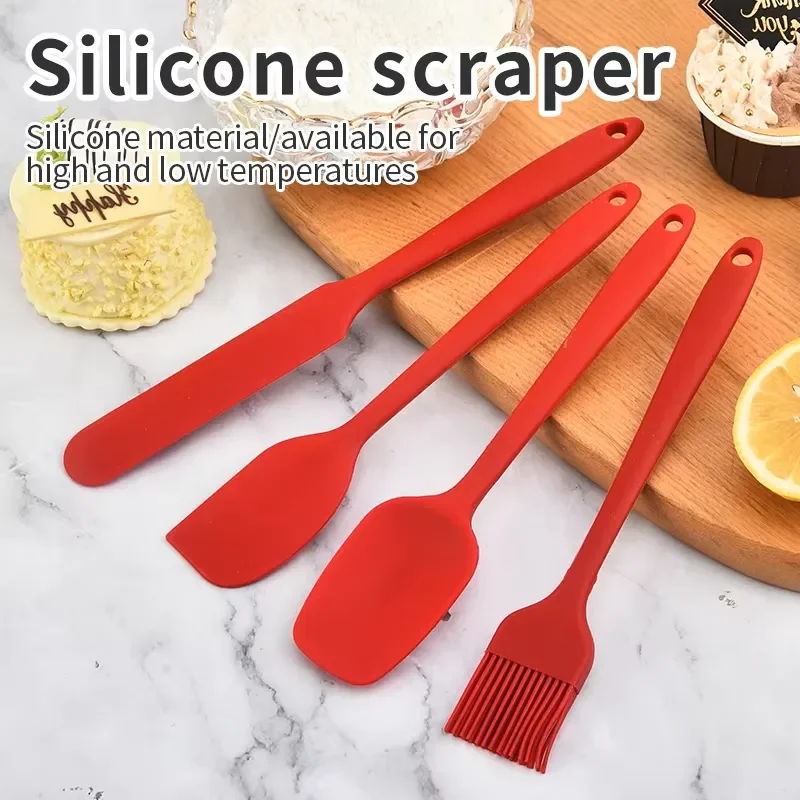 4-Piece silicone spatula set Integrated silicone kitchen utensils Large, medium and small cake cream spreader set