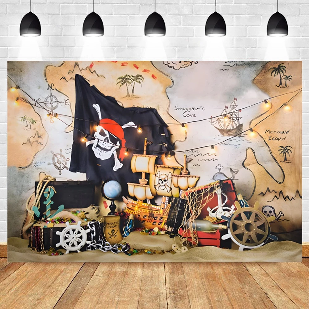 Pirate Treasure World แผนที่การถ่ายภาพฉากหลังเด็กวันเกิดตกแต่งพื้นหลังถ่ายภาพ Photoshoot Photo Studio