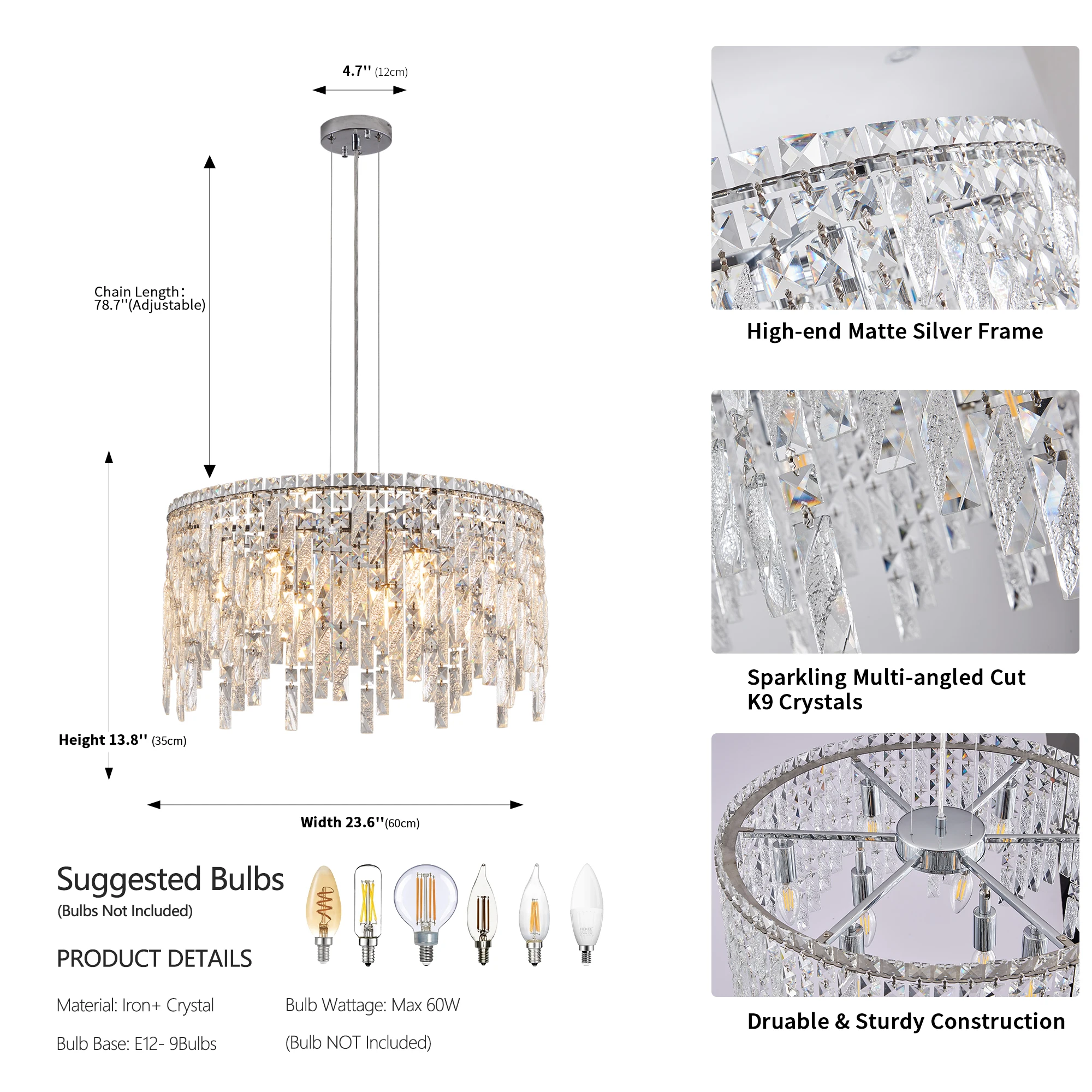 Chrome Elegant Crystal Chandelier Modern Ceiling Light Fixture with Reflective Hanging Crystals for Living Room and Foyers