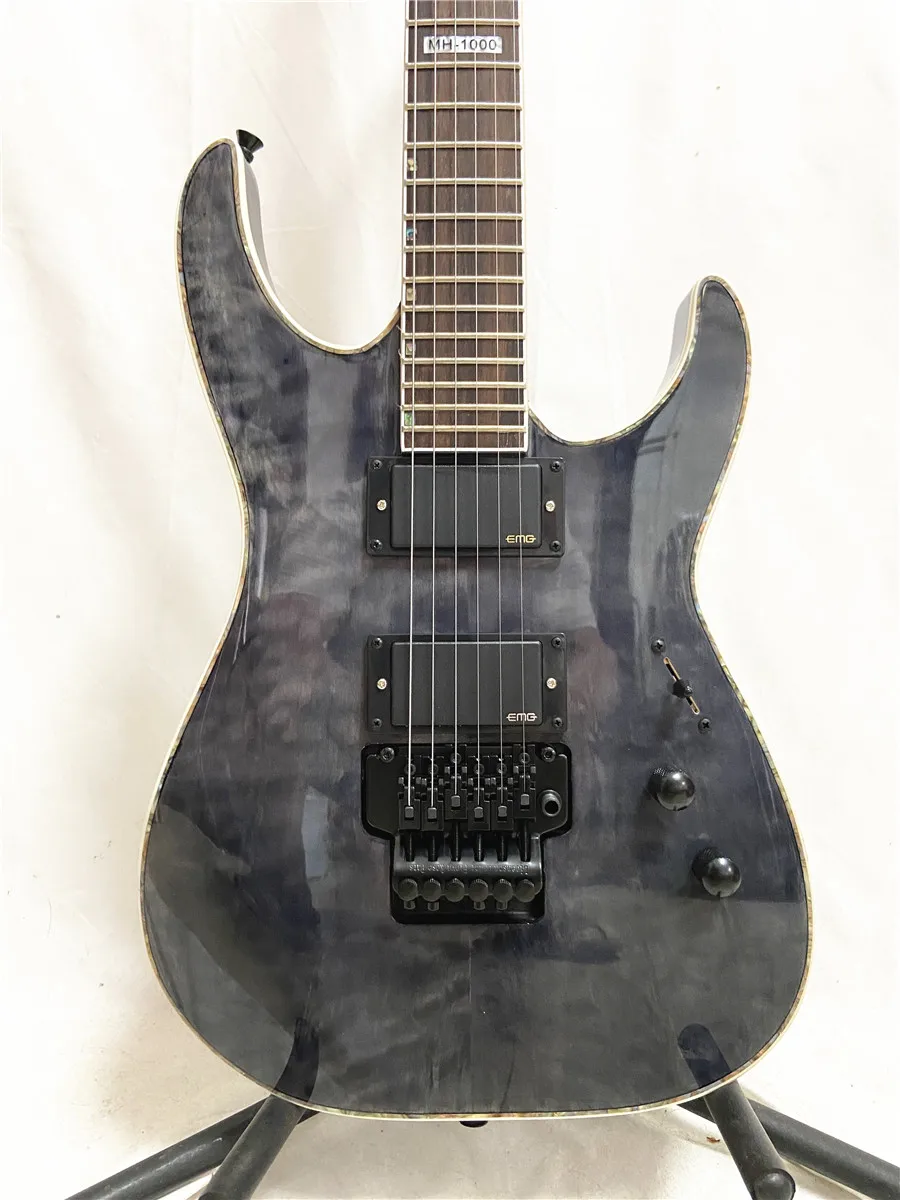 High quality custom edition transparent black double shake electric guitar water corrugated veneer rose wood fingerboard