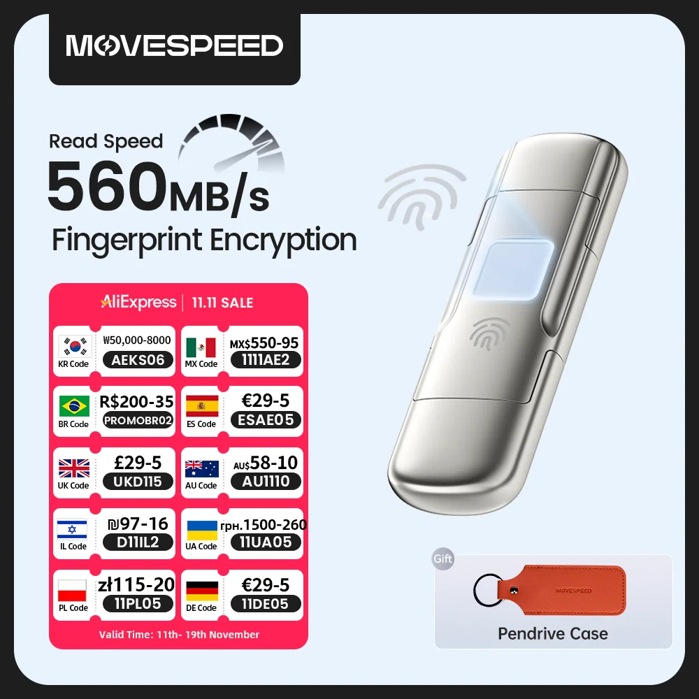 

Твердотельный флэш-накопитель MOVESPEED USB3.2 AES256 и шифрование отпечатков пальцев, 520 МБ/с, USB Type C Gen 2, 1 ТБ, 512 ГБ, 256 ГБ, 128 ГБ