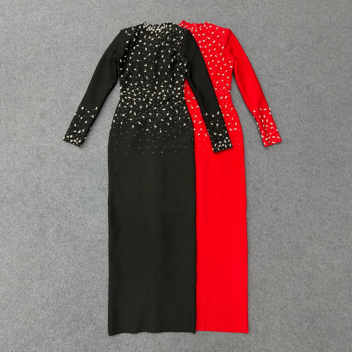 

Sexy Clothes for Women O Neck Long Sleeve Long Rhinestone Red Bodycon Bandage Black Dress Elegant Chic Woman Dress for Party