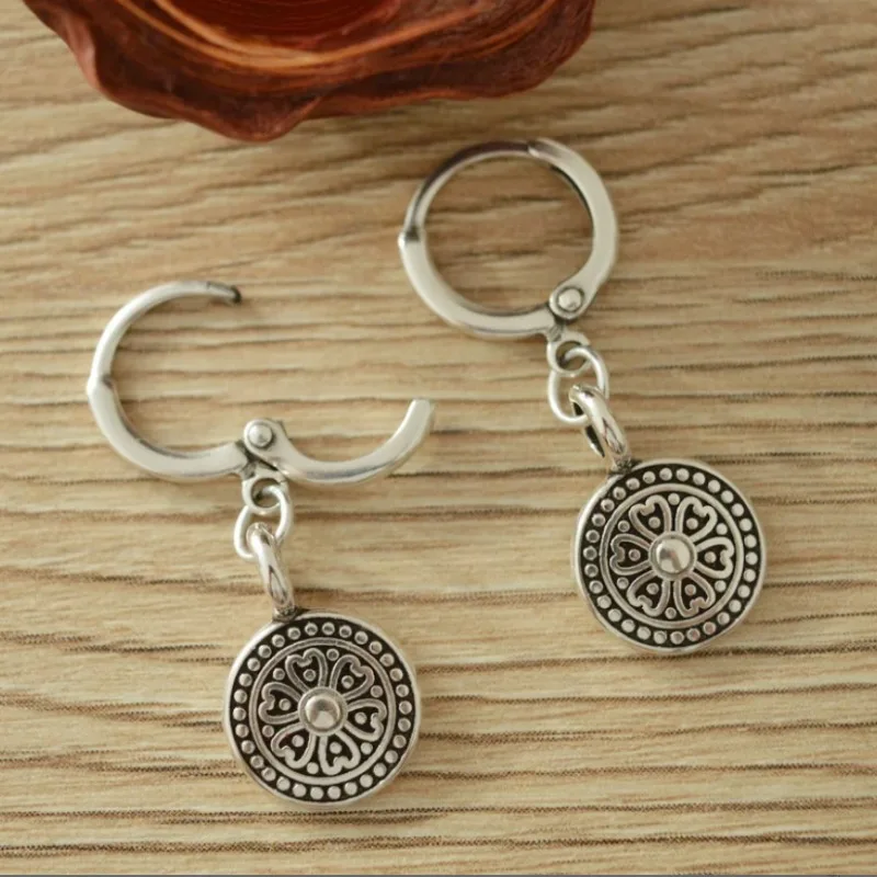 Vintage European Pattern Bohemian Pendant Long Earrings for Women Fashionable Women\'s Trend Circular Flower Pierced Earrings