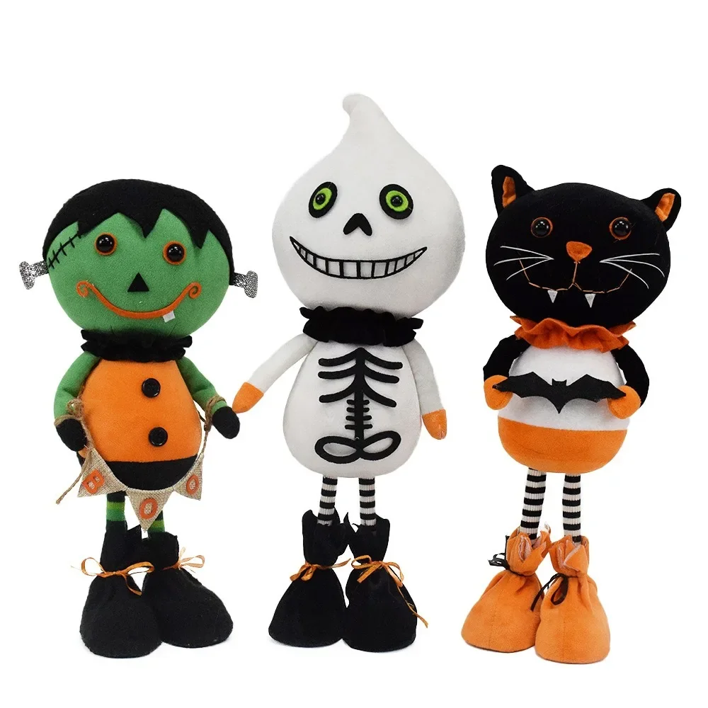 Halloween Doll Decor Black Cat Ghost Frankenstein Doll Courtyard Decoration Props Happy 2024 Halloween Party Gifts Kids Favor