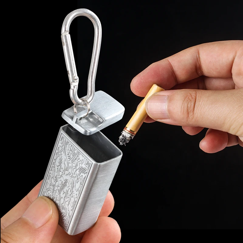 Mini Portable Ashtray Metal Travel Engraved Small Pocket Ashtray with Hook Smoking Cigarette Smokeless Ashtray